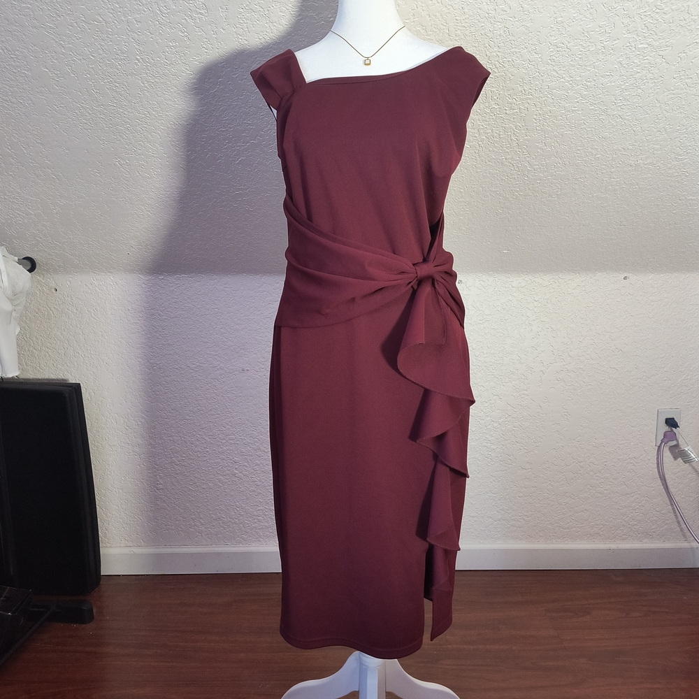 Pageant Interview Burgundy Sleeveless Dress